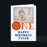Basketball Ball ONE Kids Photo 1st Birthday Card<br><div class="desc">Basketball Ball ONE Kids Photo 1st Birthday Card. Cute boy`s basketball birthday card for the 1st birthday. The design has a basketball ball in word ONE. Add your child`s name,  photo,  and message inside or erase it.</div>