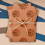 Basketball Ball Pattern Kids Name Birthday  Wrapping Paper Sheet<br><div class="desc">Basketball Ball Pattern Kids Name Birthday Wrapping Paper Sheets. Basketball ball pattern with custom name on an orange background. Personalize with your name or erase the text.</div>