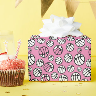 Basketball Ball Pattern Pink Name Wrapping Paper