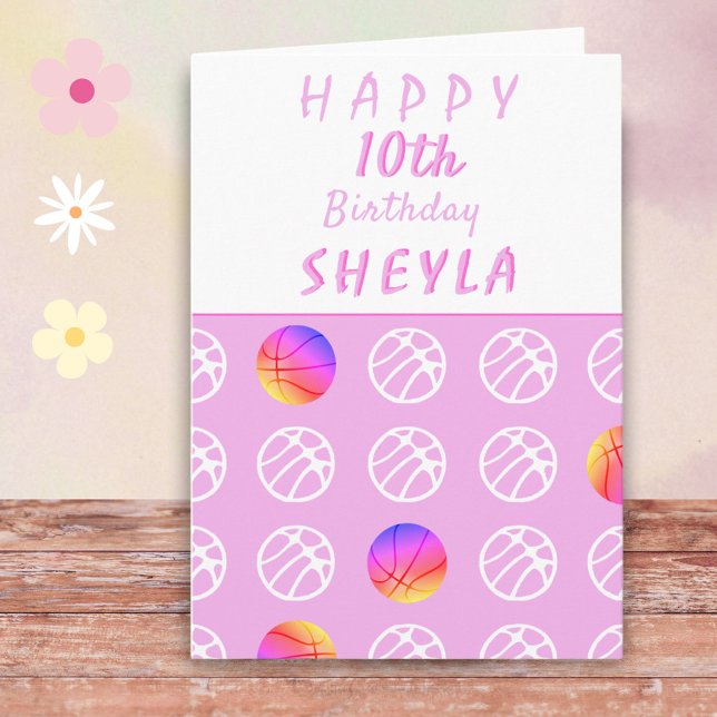 Basketball Ball Pink Sports Pattern Birthday Card (Creator Uploaded)