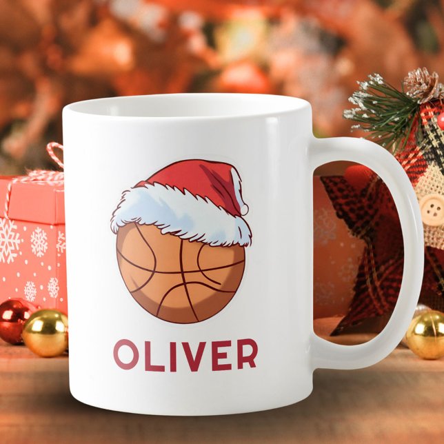 Basketball Ball Red Santa Hat Name Christmas  Coffee Mug (Creator Uploaded)