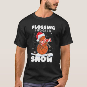 Basketball Ball Snowman Santa Xmas Flossing Throug T-Shirt