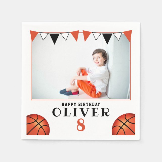 Basketball Ball Sports Boy Photo Birthday  Napkin (Front)
