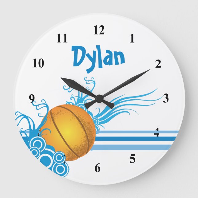 Basketball Ball Sports Game Personalized Name Large Clock (Front)