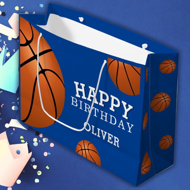 Basketball Ball Sports Happy Birthday Custom Name  Large Gift Bag (Creator Uploaded)