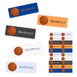 Basketball Ball Sports Name<br><div class="desc">Modern Sports Basketball Kids' Labels with Name // Cute and colourful kids labels with a name - a great way to personalize children`s notebooks, toys, shoes, backpacks, clothes and everything else that leave the house. This simple and cute design features a basketball on background in different colours - blue, black,...</div>