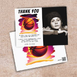 Basketball Ball Sports Photo Birthday Thank You  Postcard<br><div class="desc">Basketball Ball Sports Photo Birthday Thank You Postcard. This modern design has a basketball ball on a vivid and vibrant background. The basketball theme makes it perfect for a basketball fan's birthday. Add your photo and personalize the text.</div>