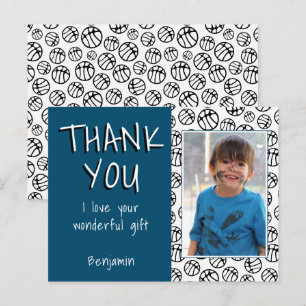 Basketball Balls Blue Boy Photo Thank you Birthday Postcard