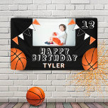 Basketball Balls Flags Black Kids Photo Birthday Banner<br><div class="desc">Basketball Balls Flags Black Kids Photo Birthday Banner. The design has two basketballs and birthday party bunting flags in orange, black and white colours on a black background. Add your photo and personalize it with your name, age and text and make your own birthday party banner. Great for boys and...</div>