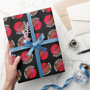 Basketball Balls Kids Name Pink Black Christmas Wrapping Paper