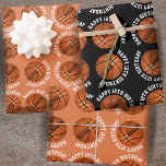 Basketball Balls Kids Name Sports Happy Birthday  Wrapping Paper Sheet<br><div class="desc">Basketball Balls Kids Name Sports Happy Birthday Personalized Wrapping Paper Sheets. Basketball ball pattern with happy birthday text and custom name on a black and orange background. Personalize with your name and age. You can change any text.</div>