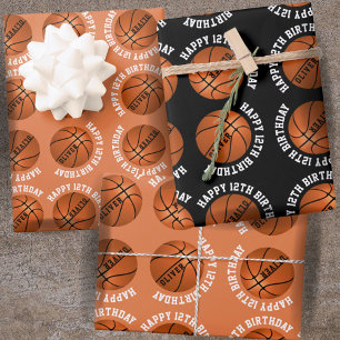 Basketball Balls Kids Name Sports Happy Birthday Wrapping Paper Sheet