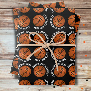 Basketball Balls Kids Name Sports Happy Birthday  Wrapping Paper Sheet