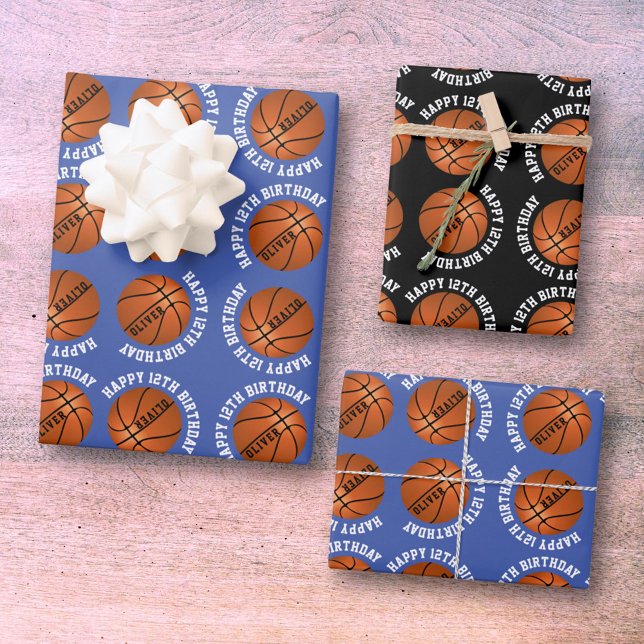 Basketball Balls Kids Name Sports Happy Birthday  Wrapping Paper Sheet (Creator Uploaded)