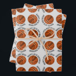 Basketball Balls Kids Name Sports Happy Birthday  Wrapping Paper Sheet<br><div class="desc">Basketball Balls Kids Name Sports Happy Birthday Personalized Wrapping Paper Sheets. Basketball ball pattern with happy birthday text and custom name. Personalize with your name and age. You can change any text.</div>
