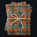 Basketball Balls Kids Name Sports Happy Birthday  Wrapping Paper Sheet<br><div class="desc">Basketball Balls Kids Name Sports Happy Birthday Personalized Wrapping Paper Sheets. Basketball ball pattern with happy birthday text and custom name on a green background. Personalize with your name and age. You can change any text.</div>