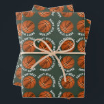 Basketball Balls Kids Name Sports Happy Birthday  Wrapping Paper Sheet<br><div class="desc">Basketball Balls Kids Name Sports Happy Birthday Personalized Wrapping Paper Sheets. Basketball ball pattern with happy birthday text and custom name on a green background. Personalize with your name and age. You can change any text.</div>