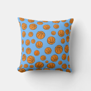 Basketball Balls Pattern on Blue Background Throw Pillow