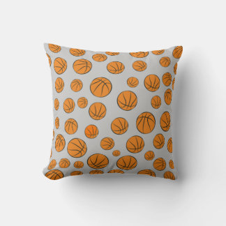 Basketball Balls Pattern on Grey Background Throw Pillow