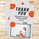 Basketball Balls Photo Thank you Coach Card<br><div class="desc">Basketball Balls Photo Thank you Coach Card. Basketball thank you coach card with photo,  thank you text,  coach name,  team name,  year,  player name and basketball balls. Personalize the card with names and your text.</div>