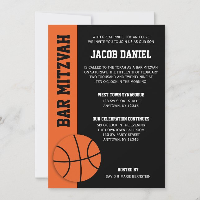 Basketball Bar Mitzvah Invitation (Front)