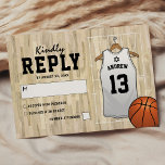 Basketball Bar Mitzvah RSVP<br><div class="desc">Bar mitzvah party response cards featuring a basketball court background, a white jersey with your childs name, number, the star of david, and a rsvp template that is easy to customize.</div>