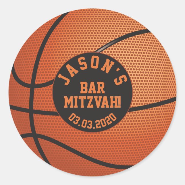 Basketball Bar Mitzvah Sticker Orange Black (Front)