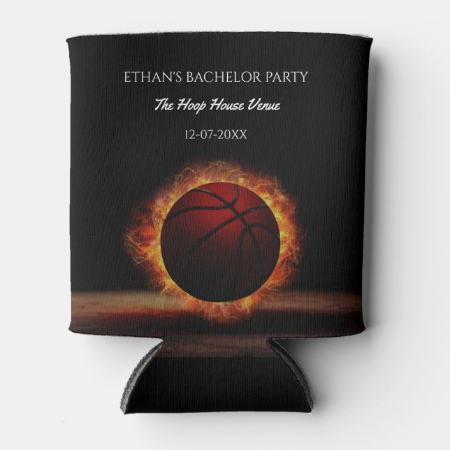 Basketball birthday / bachelor party Black Orange Can Cooler (Front)