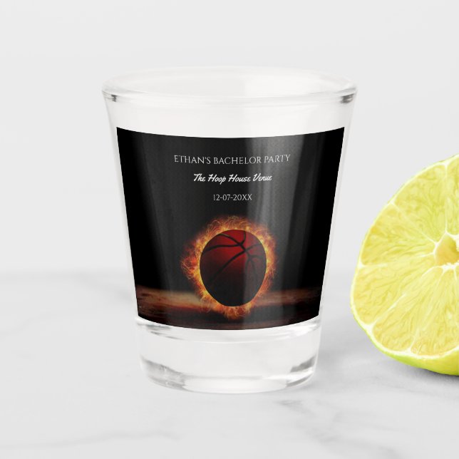 Basketball birthday / bachelor party champion shot glass (Front)