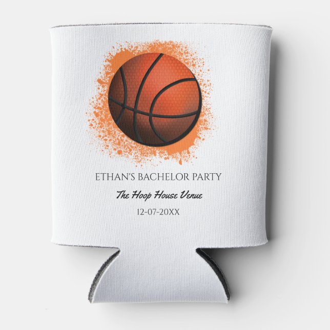 Basketball birthday / bachelor party White Orange Can Cooler (Front)