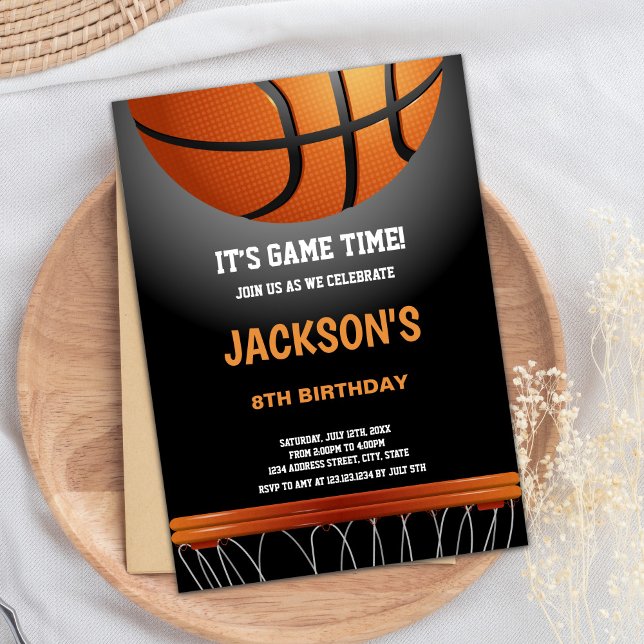 Basketball Birthday Invitation (Black Orange Basketball Birthday Invitations)