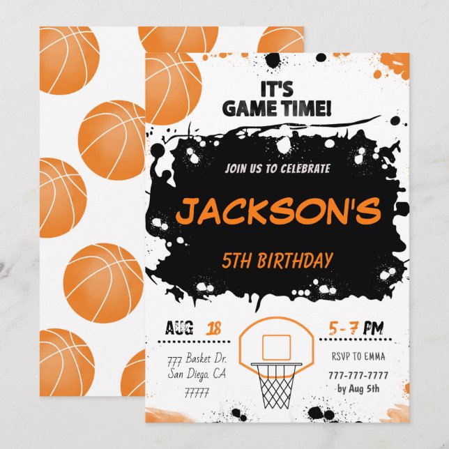 basketball Birthday Invitation (Front/Back)
