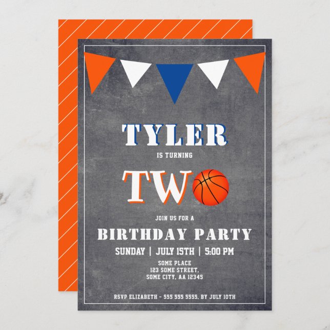 Basketball Birthday Invitation Boy 2nd Birthday (Front/Back)