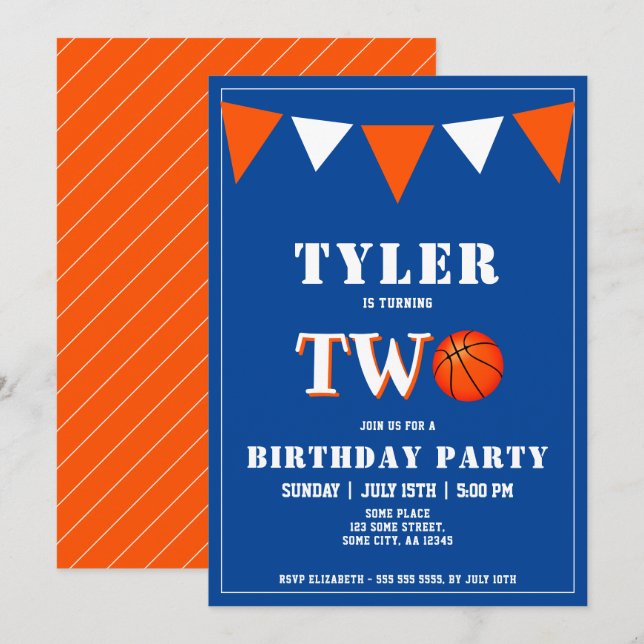 Basketball Birthday Invitation Boy 2nd Birthday (Front/Back)