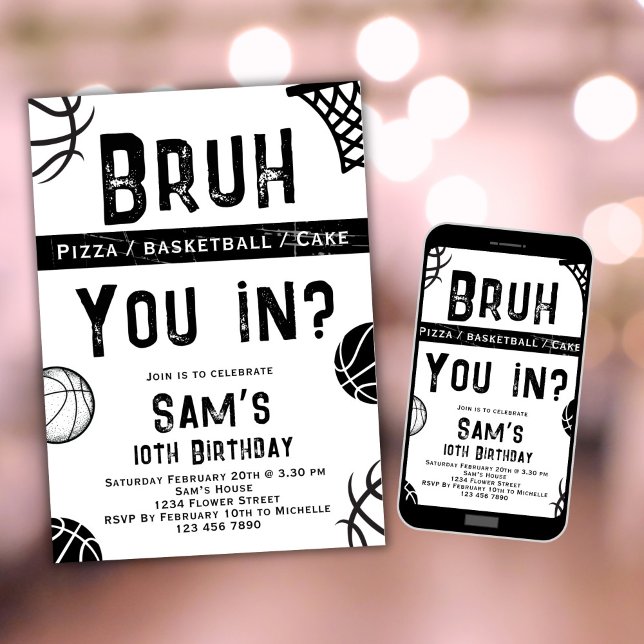 Basketball Birthday Invitation Boys Bruh Invite (Creator Uploaded)