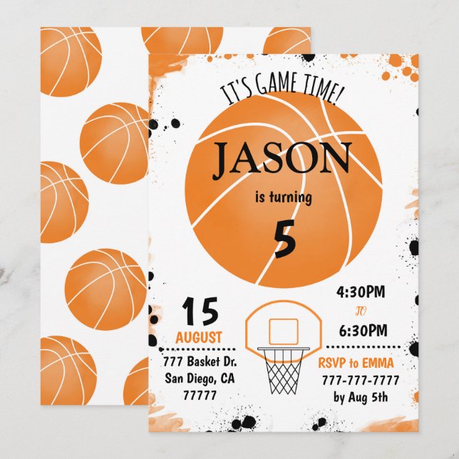 Basketball Birthday Invitation, Invitation (Front/Back)