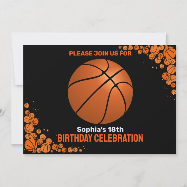 Basketball Birthday Party, Basketball Player  Invi Invitation (Front)