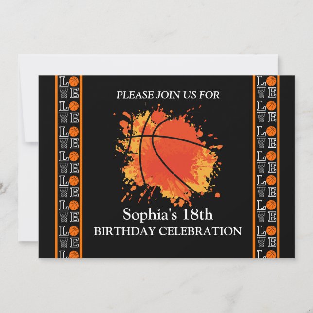 Basketball Birthday Party, Basketball Player  Invitation (Front)