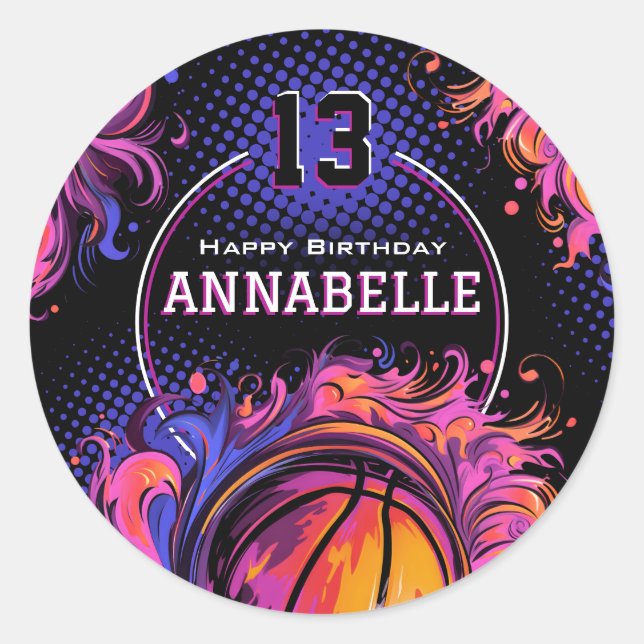Basketball Birthday Party Classic Round Sticker (Front)