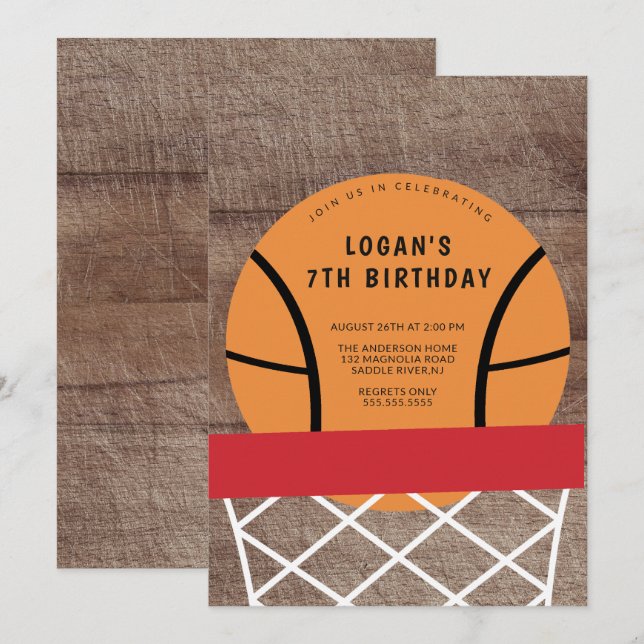 Basketball Birthday Party Invitation (Front/Back)