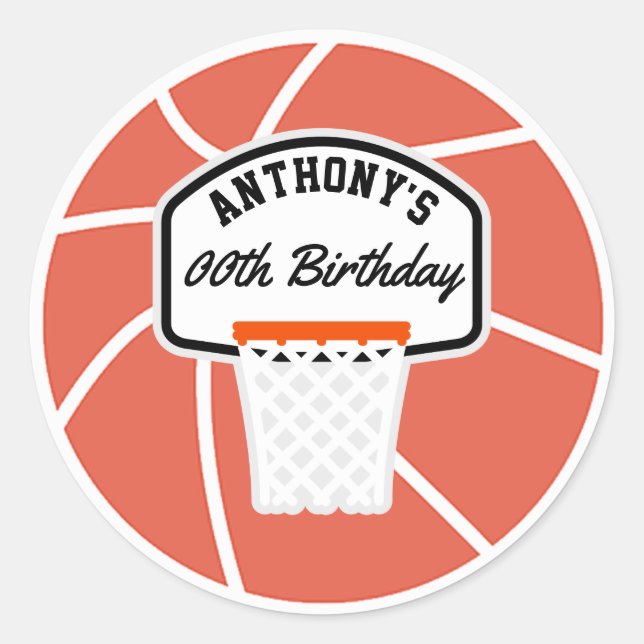 Basketball Birthday Party personalized Classic Round Sticker (Front)