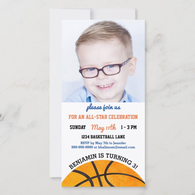 Basketball Birthday Party Sports Photo Invitation (Front)