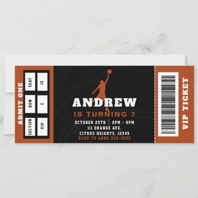 Basketball Birthday Party Ticket Invitation (Front)