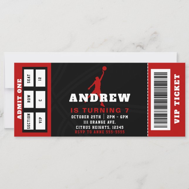 Basketball Birthday Party Ticket Invitation (Front)