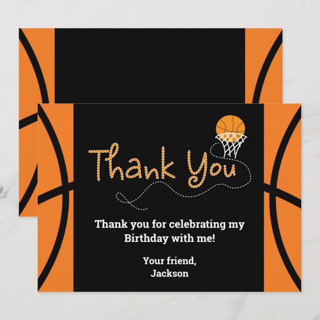 Basketball Birthday Party Typography Thank You Invitation (Front/Back)