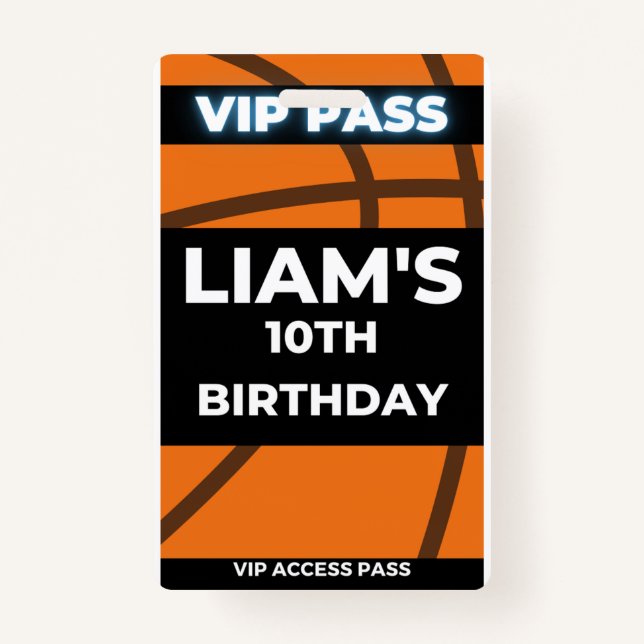 Basketball Birthday Party VIP Pass Badge (Front)