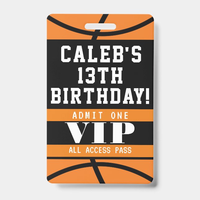 Basketball Birthday Party VIP Pass Badge (Front)