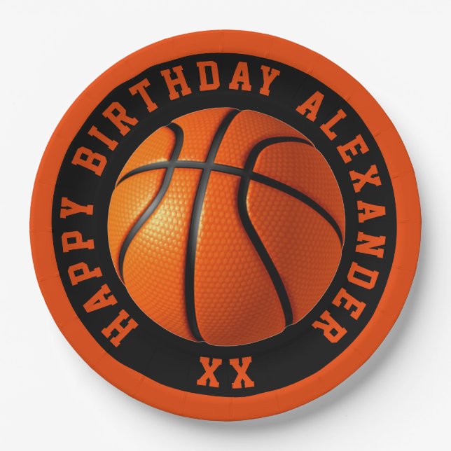 Basketball Birthday Personalize Paper Plate (Front)