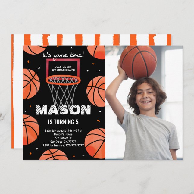 basketball Birthday Photo Invitation (Front/Back)