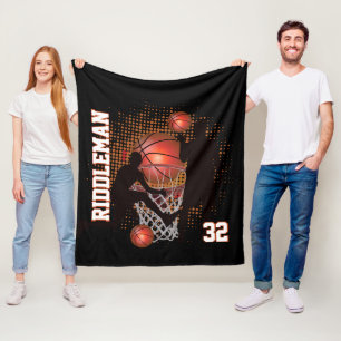 Basketball - Black and Orange Fleece Blanket